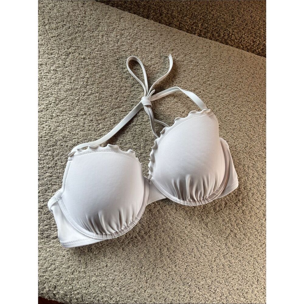 Shade & Shore White Ruffle-Trim Halter Bikini Top